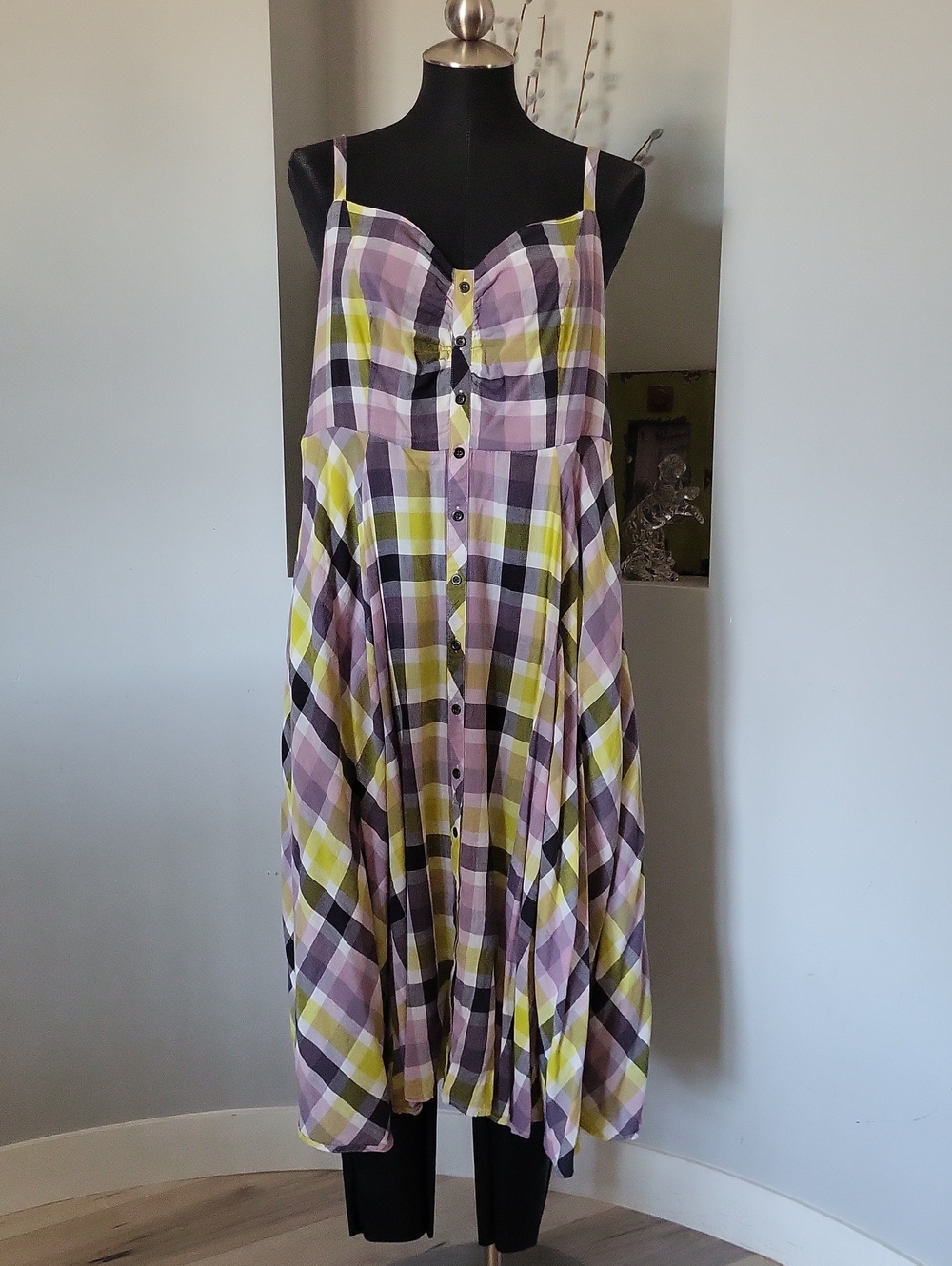 Torrid Multi Plaid Challis Button Front Midi Dress Size 1X - Picture 2 of 15